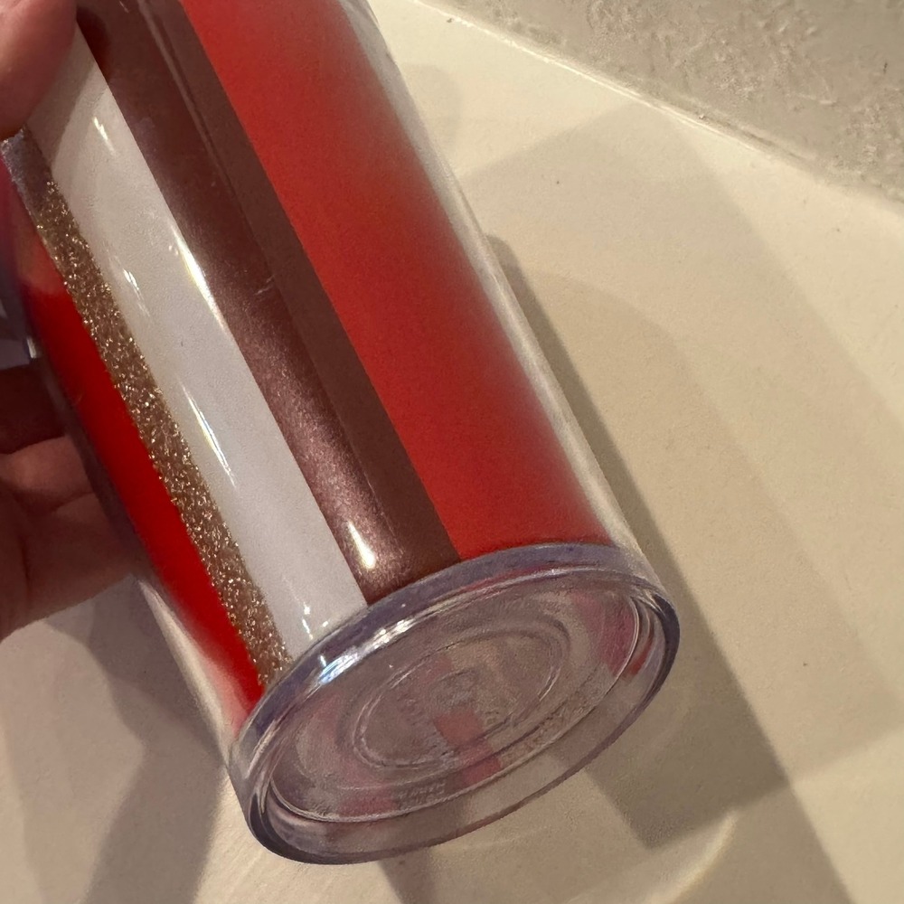 Starbucks Tumbler Cup Red White Brown Glitter Stripe Reusable Travel Mug Lid - Picture 9 of 11